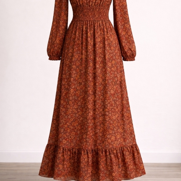 FARM Rio Rust Floral Long Sleeve Maxi Dress Size XS - Picture 2 of 9